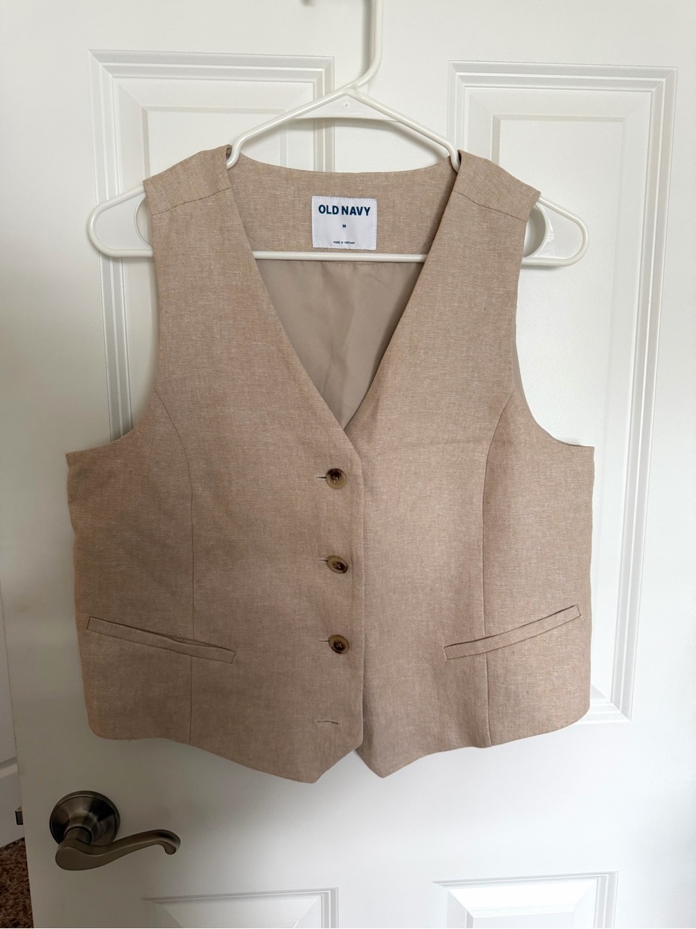 Old Navy Tan Linen-Blend Button Vest | Size Medium